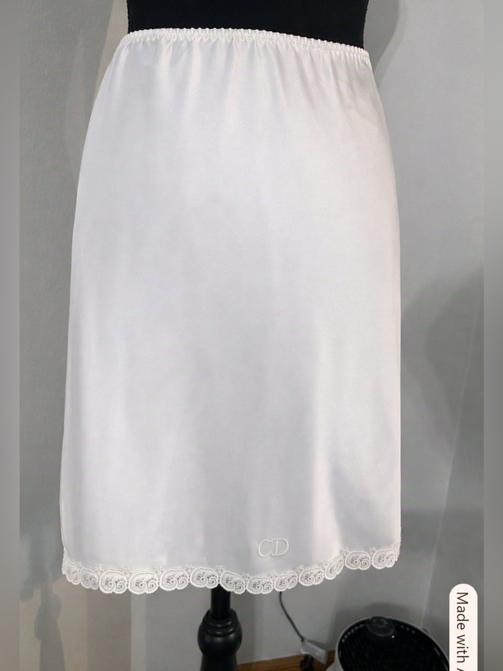 Vintage Dior White Half Slip with Lace Hem and CD Monogram